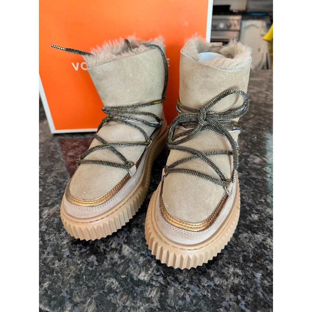 Voile Blanche Cortina Nubuck Shearling Boots‎ Beige Bronze Size 38 Sz 7.5